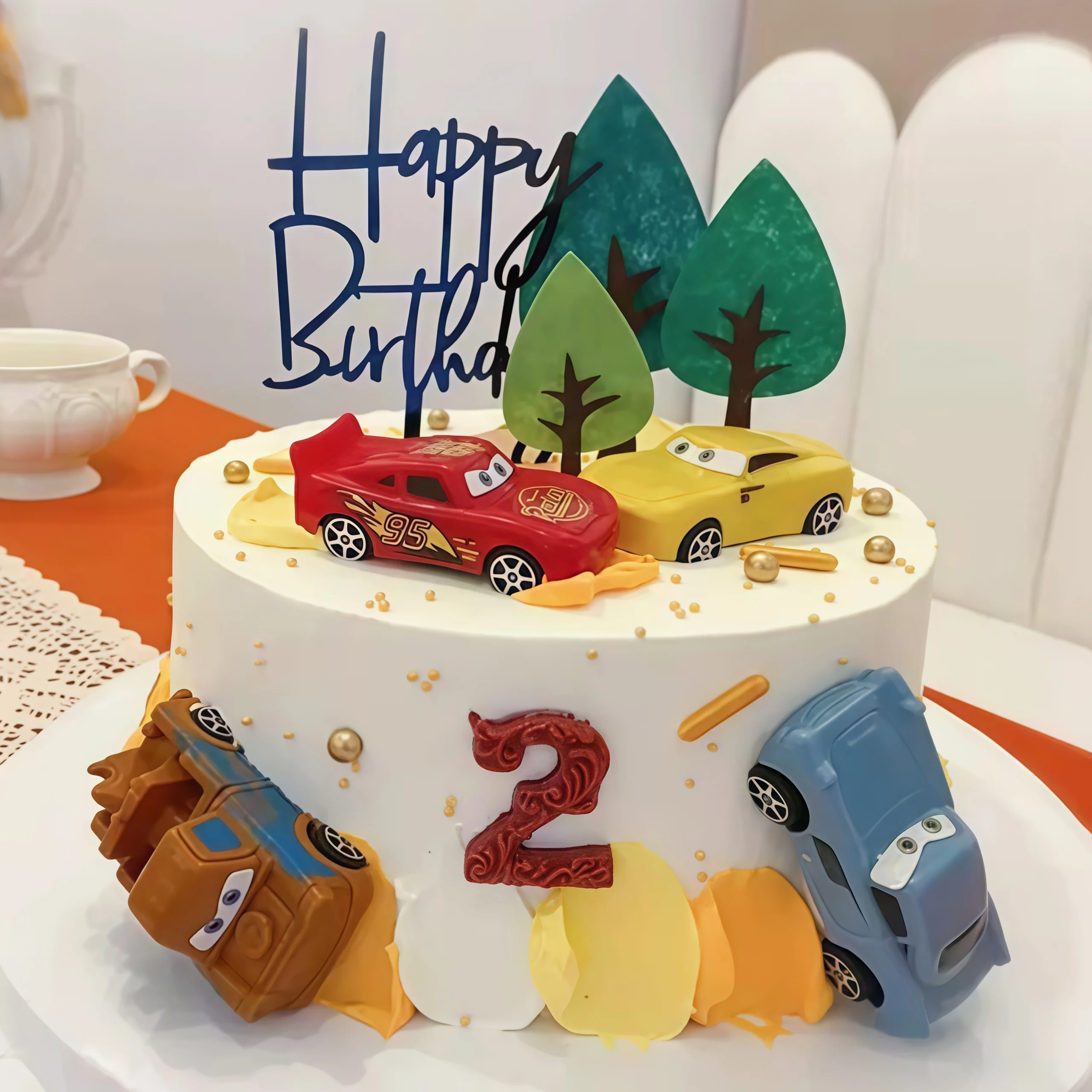 Lighting Mcqueen Birthday Decor - 4pcs Lightning Cars Happy Birthday Cake
