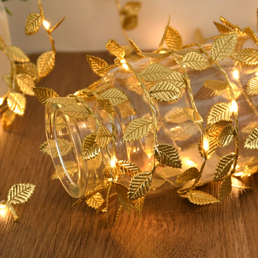 Outdoor Lighting Wedding Decor - Golden Leaf Rattan Copper Wire String