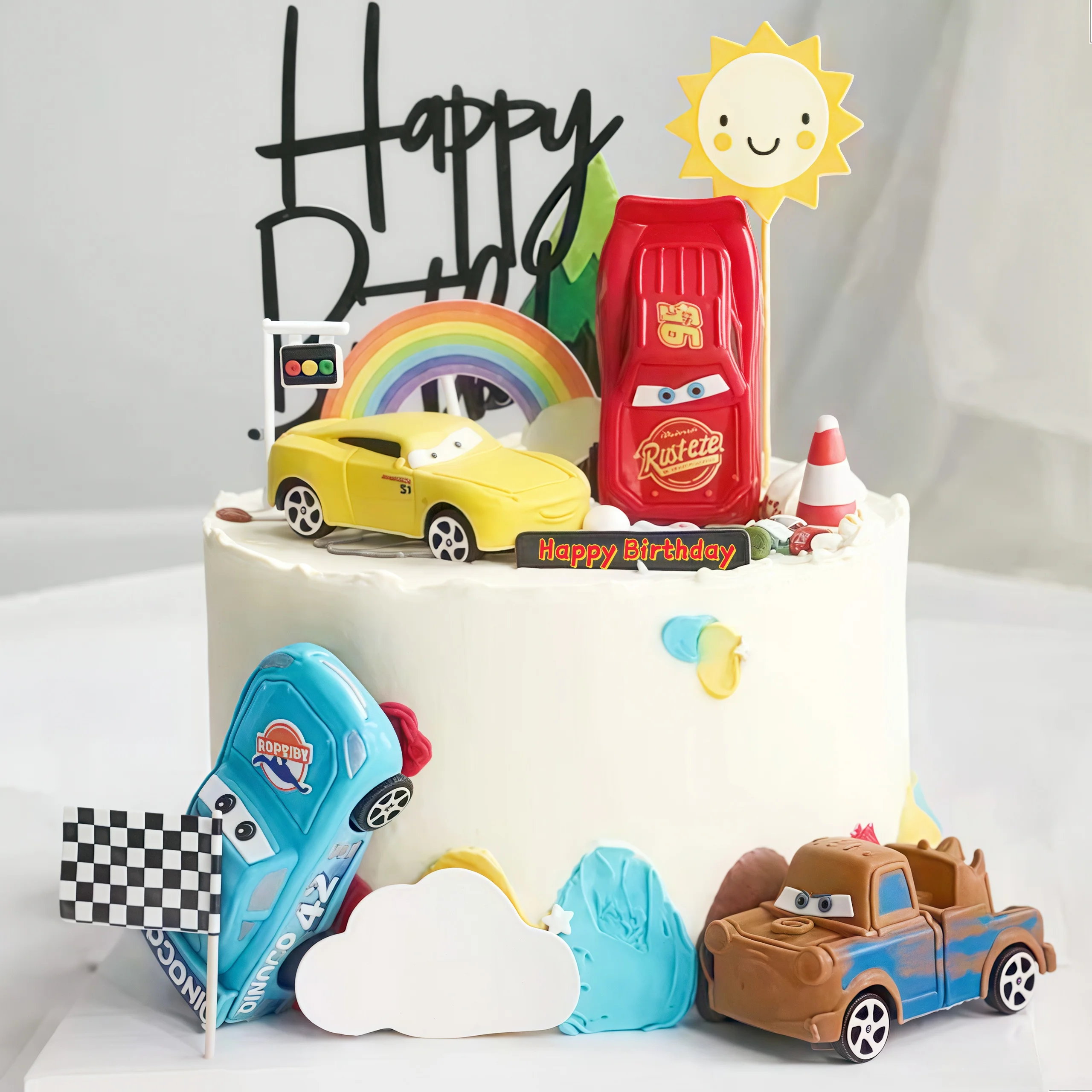 4pcs Lightning Cars Happy Birt - Lighting Mcqueen Birthday Decor review and price