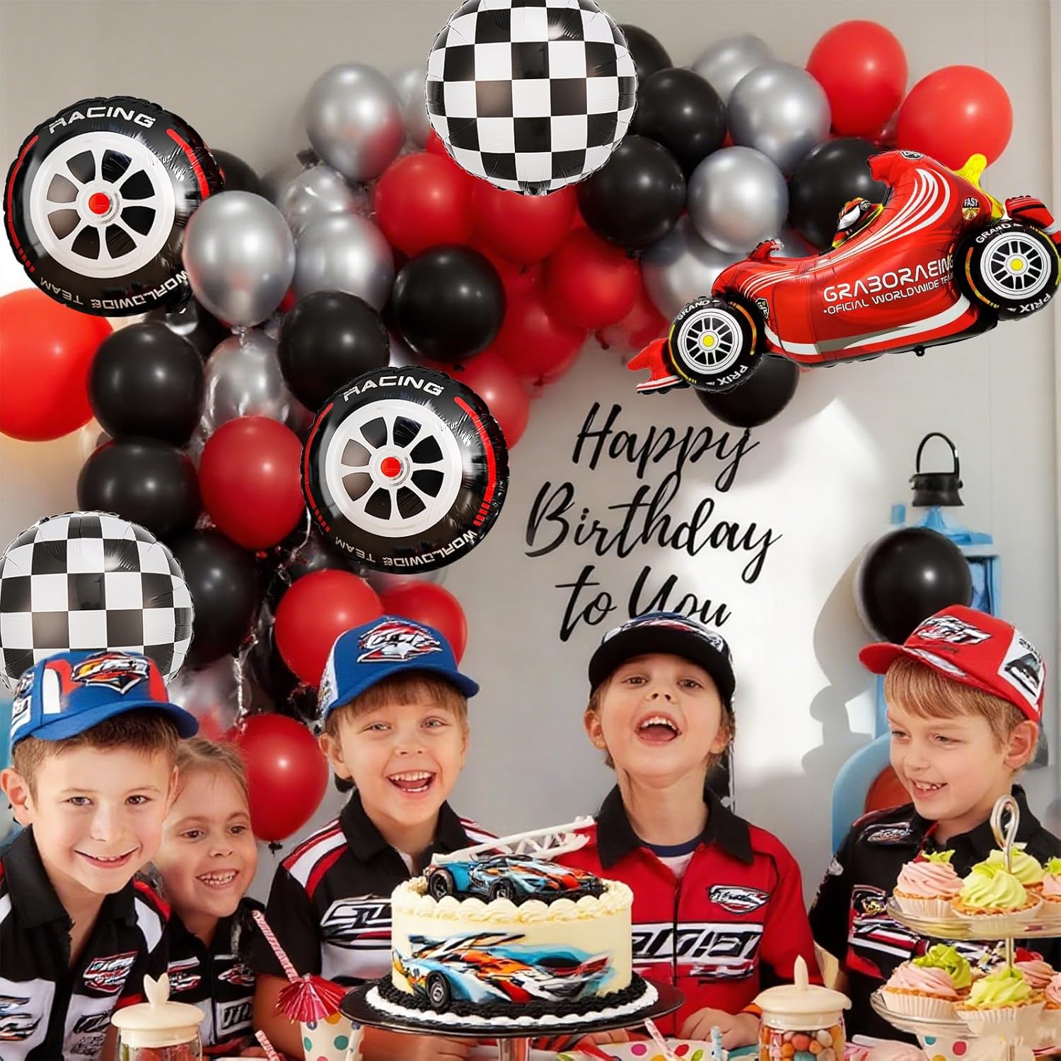 Race Car Checkered Wheel Red B - Lighting Mcqueen Birthday Decor review and price
