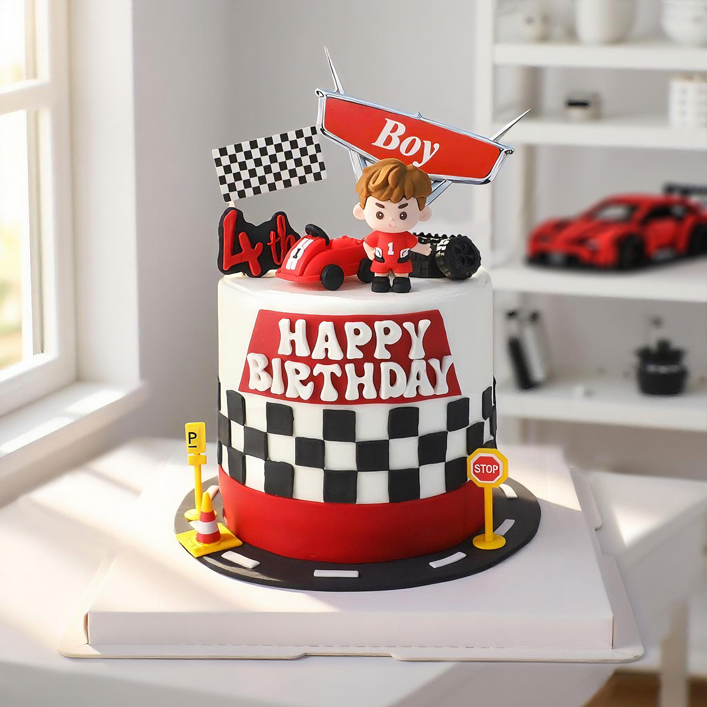 Cartoon Boy Racing Car Cake To - Lighting Mcqueen Birthday Decor review and price