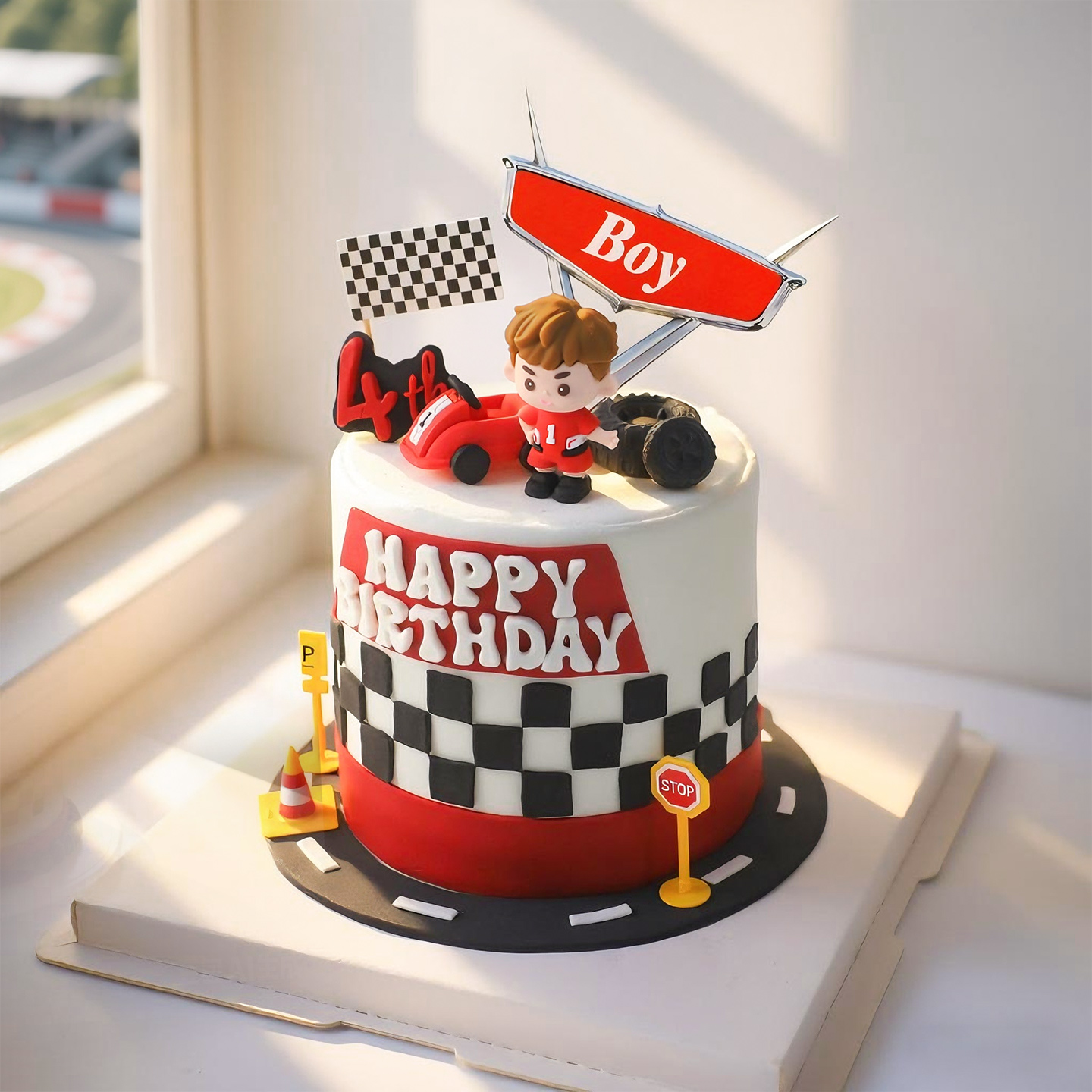 Cartoon Boy Racing Car Cake To - Lighting Mcqueen Birthday Decor review and price